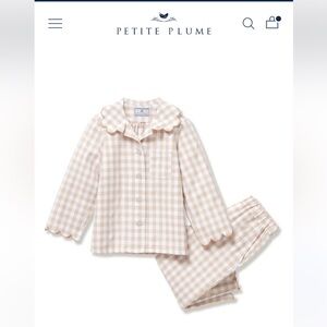 Kid's Twill Colette Pajama Set in Camel Gingham by Petite Plume, Size 3